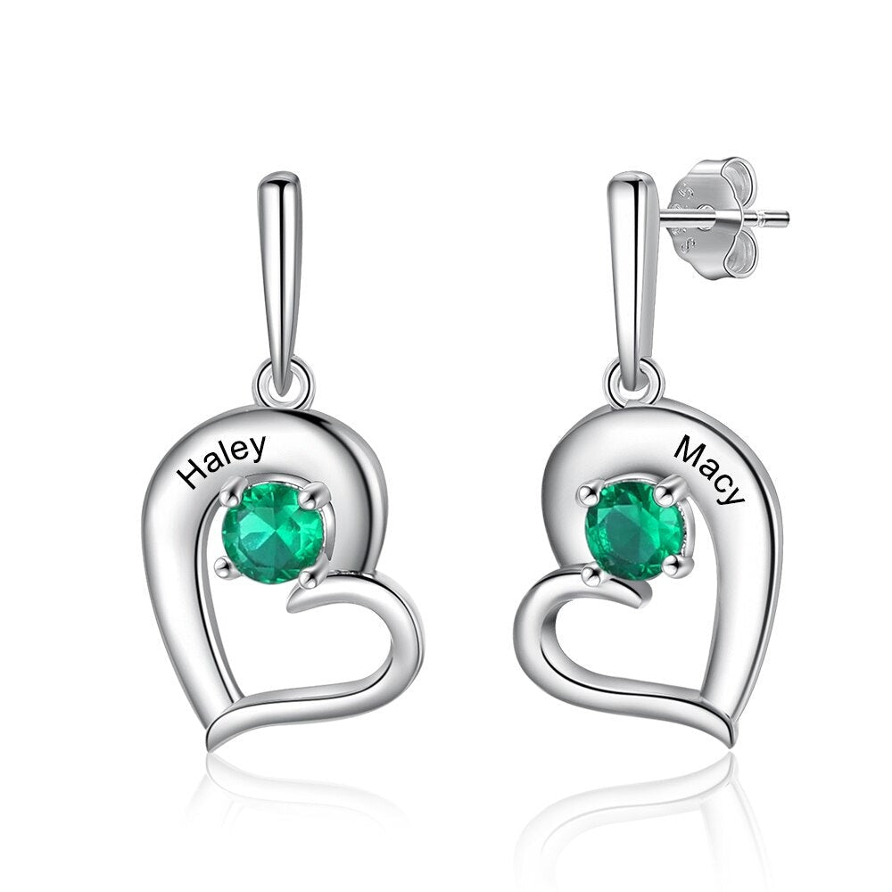 Custom Heart Birthstone Earrings|www.balibeachfashion.com