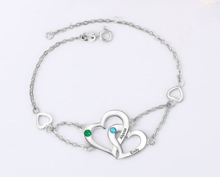 Engrave Double Heart Bracelet with Birthstone