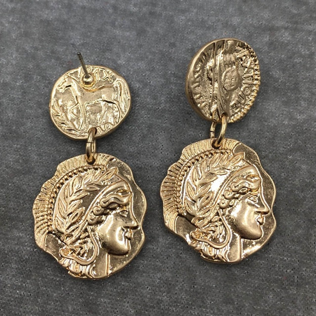 Retro Queen Coin Earrings