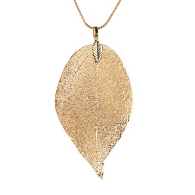 Bali Leaf Pendant Necklace Long Chain